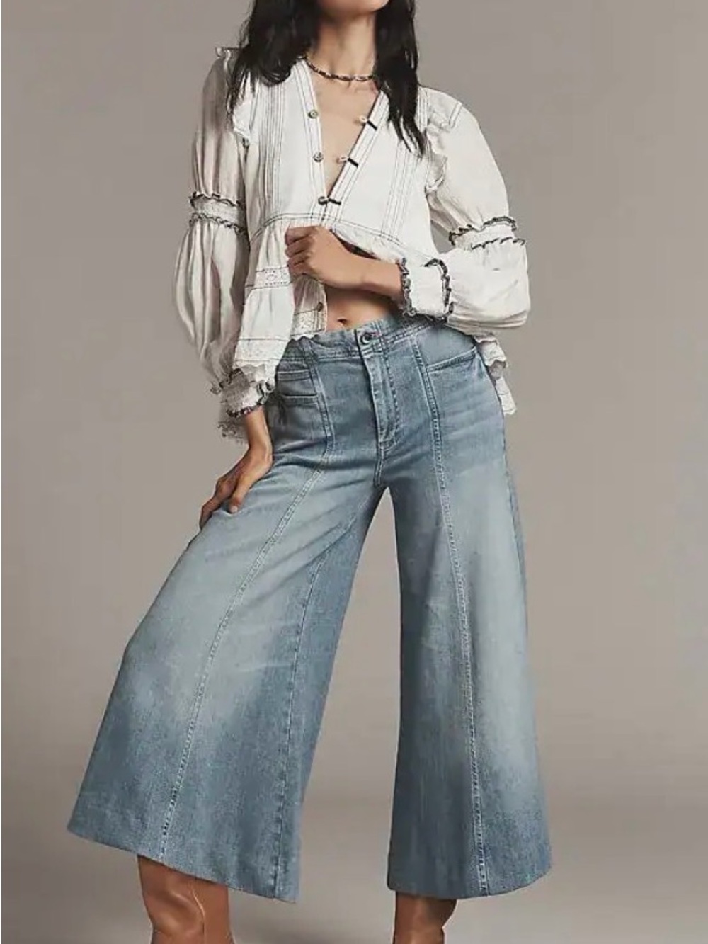 Pilcro Mid-Rise Wide-Leg Crop Jeans - Sz 28